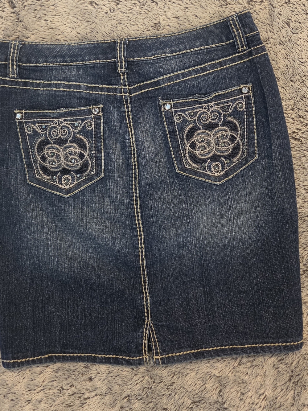 Nine West Dark Blue Embroidered Pocket Midi Skirt